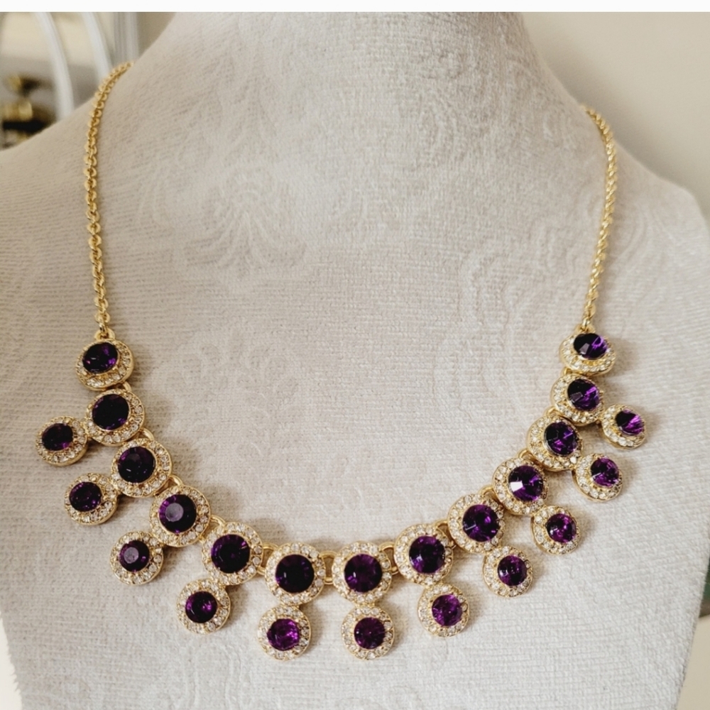 Charter Club Pave & Stone Halo Gold Tone Statement Elegant Necklace